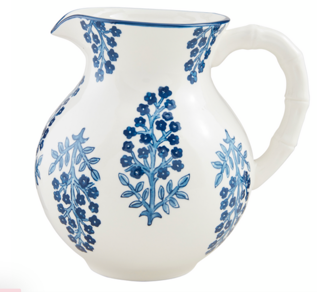 Blue Block Print Pitcher