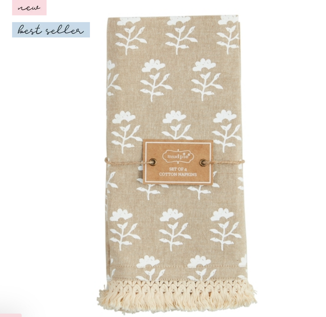 Fringe Block Print Napkin Set