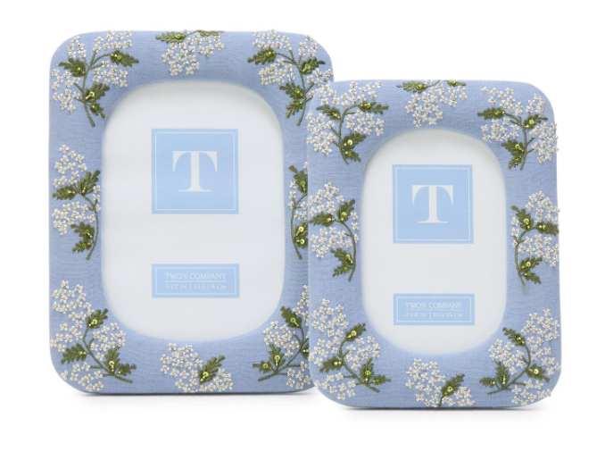 Hydrangea Embroidered and Embellished Linen Fabric Photo Frames