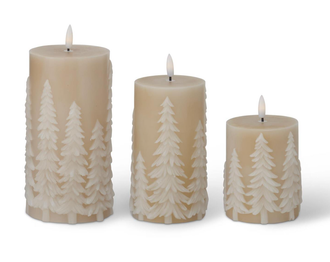 Embossed Trees LED Pillar Candle
