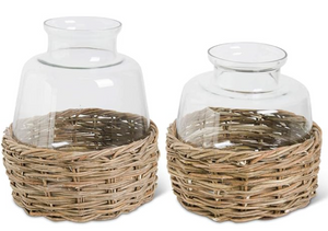 Clear Vases with Rattan