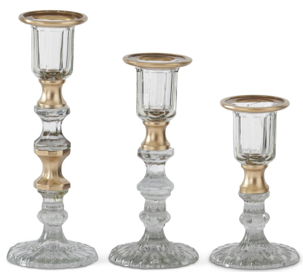 Gold Gilded Glass Taper Candleholders