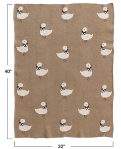 Cotton Knit Baby Blanket w/ Ducklings