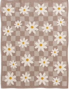 Cotton Knit Baby Blanket w/ Daisies