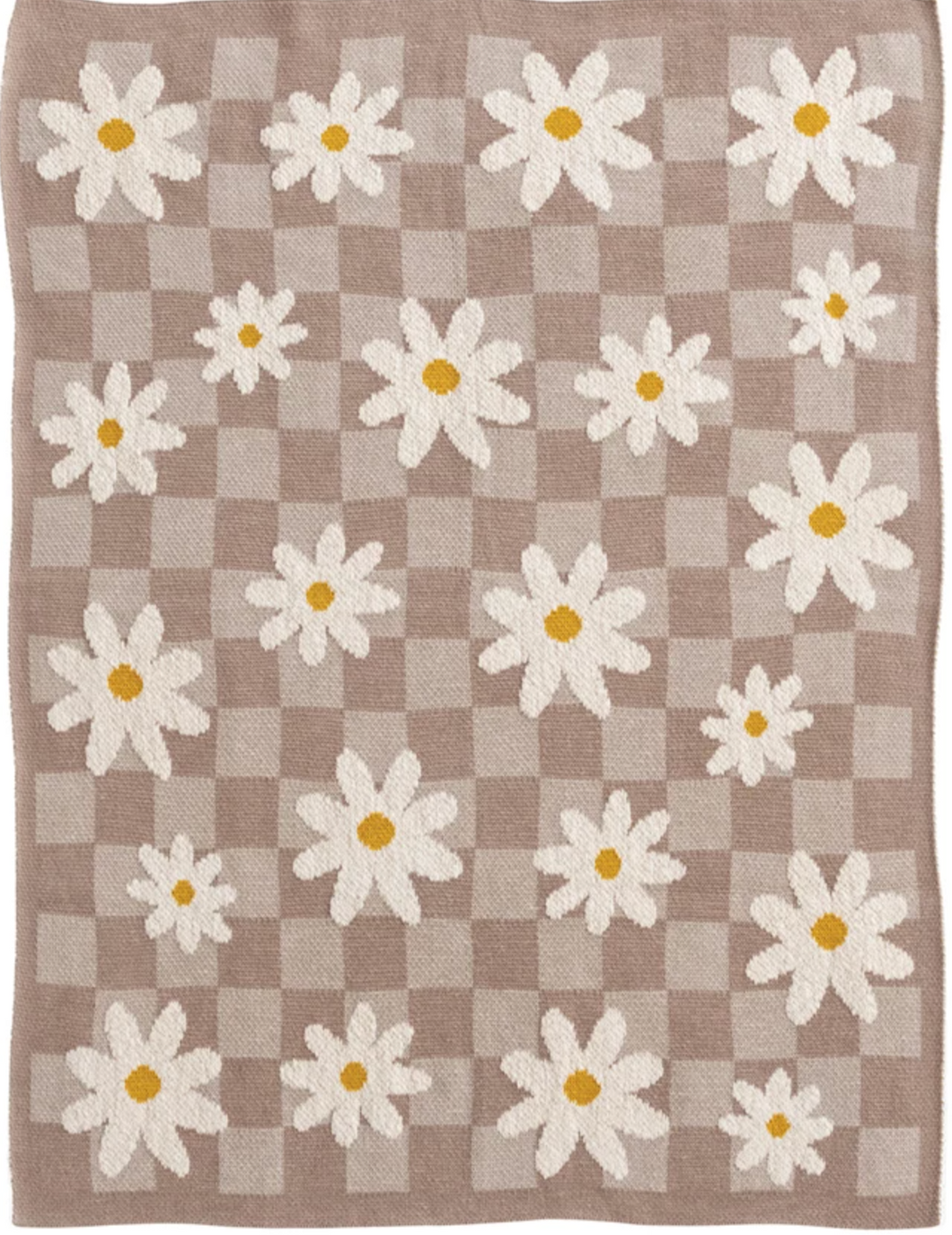 Cotton Knit Baby Blanket w/ Daisies