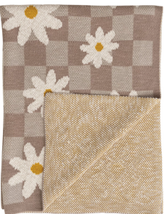Cotton Knit Baby Blanket w/ Daisies