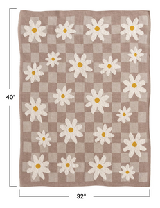 Cotton Knit Baby Blanket w/ Daisies