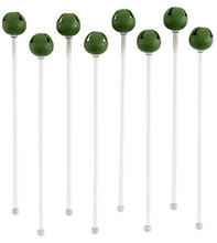 Load image into Gallery viewer, Matte Green Jingle Bell Stir Sticks
