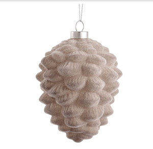 4.5" Flocked Glass Pine Cone Ornament Taupe