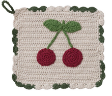Load image into Gallery viewer, Cotton Crocheted Scalloped Pot Holder w/ Cherries
