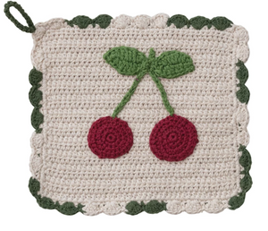 Cotton Crocheted Scalloped Pot Holder w/ Cherries