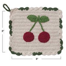 Load image into Gallery viewer, Cotton Crocheted Scalloped Pot Holder w/ Cherries
