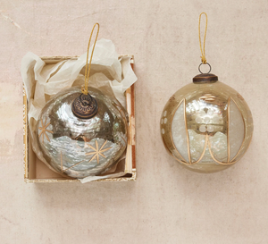 Etched Mercury Glass Ball Ornament  5"
