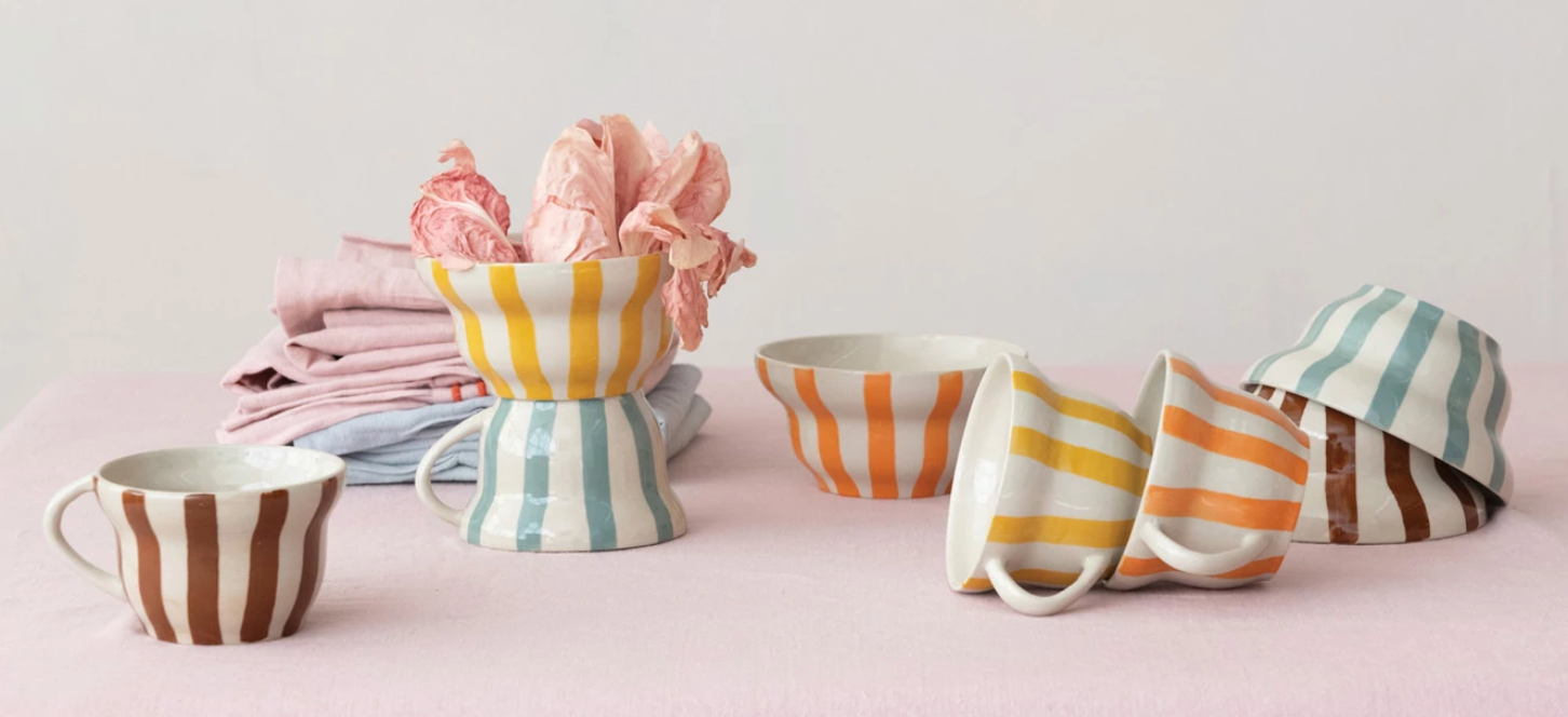 8 oz. Hand-Painted Stoneware Striped Mug – Cottonwood Company