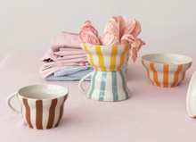 Load image into Gallery viewer, 8 oz. Hand-Painted Stoneware Striped Mug

