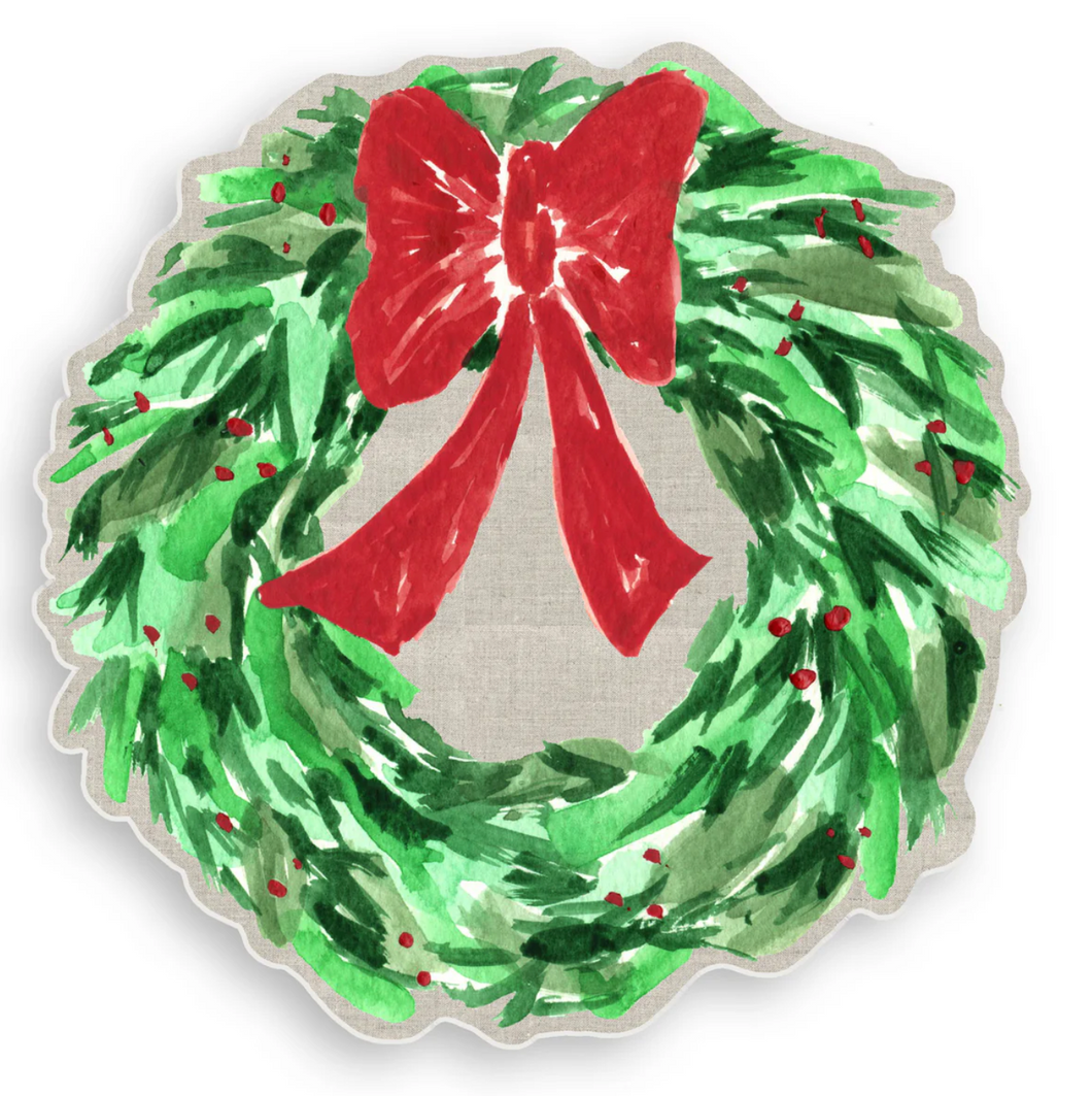 Christmas Wreath with Red Bow Vinyl Placemat