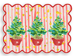 Red Potted Christmas Trees Scalloped Vinyl Placemat