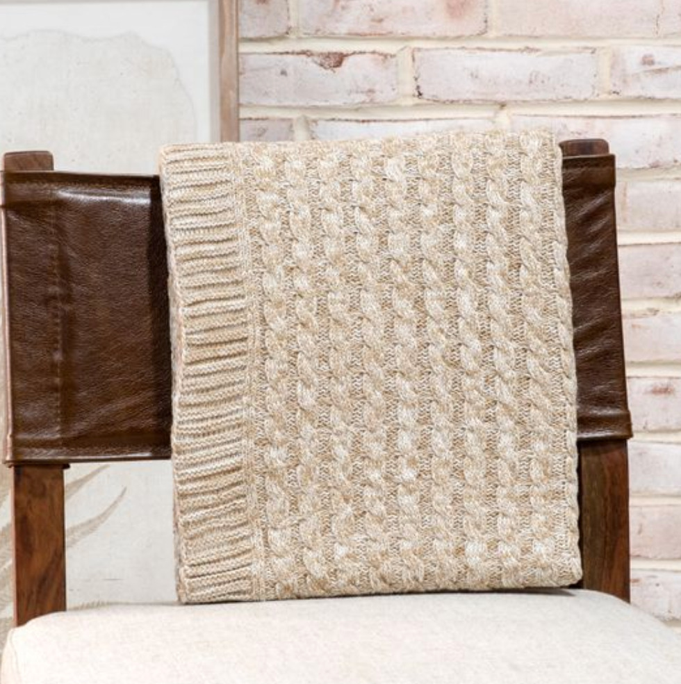 Latte Cable Knit Throw
