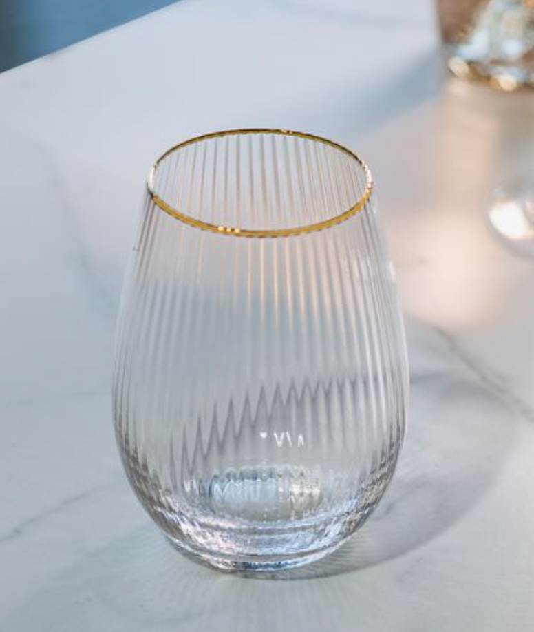 Gold Rim Stemless Wine Glass