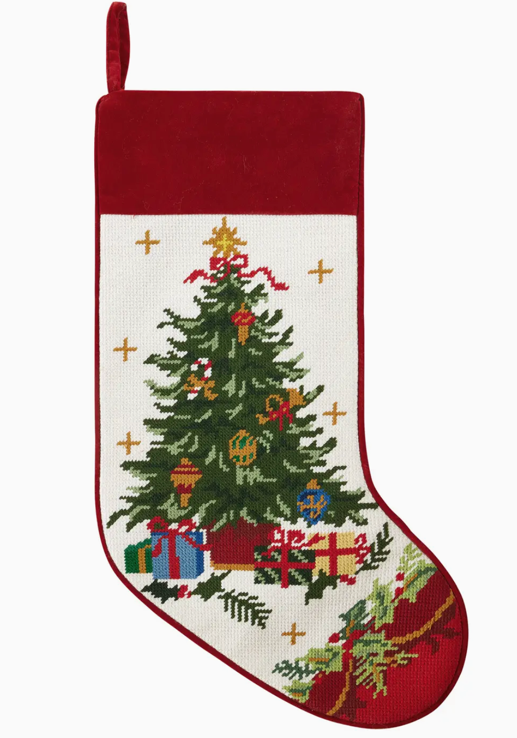 Tree W/Presents Embroidered Stocking