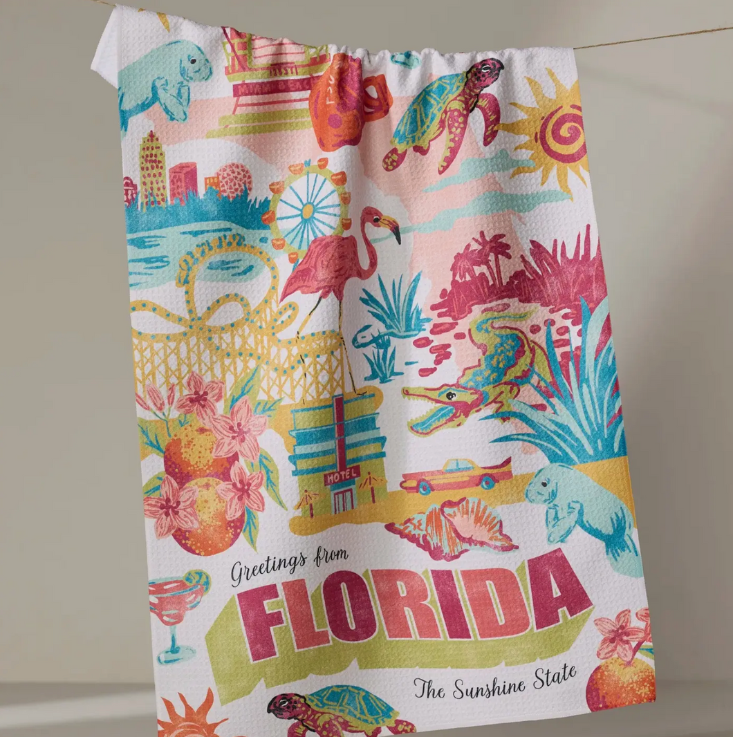 Geometry Greetings from Florida Tea Towel