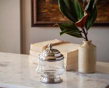 Load image into Gallery viewer, Antique Silver Etched Vanity Canister
