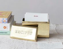 Load image into Gallery viewer, Stainless Steel "Recipes" Box with 36 Recipe Cards
