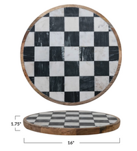 Load image into Gallery viewer, Mango Wood &amp; Marble Check Lazy Susan
