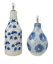 Load image into Gallery viewer, Stoneware Oil Cruet with Floral Pattern

