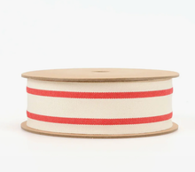 Load image into Gallery viewer, 1 1/2" Cotton Ribbon | "Striped" White/Red | 20 Yard Roll
