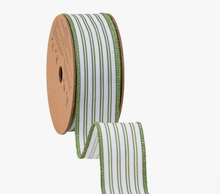 Load image into Gallery viewer, 1 1/2" Wired Ribbon | Green Ticking Stripe | 10 Yard Roll
