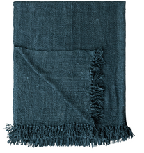 Load image into Gallery viewer, Navy Woven Viscose Throw with Fringe
