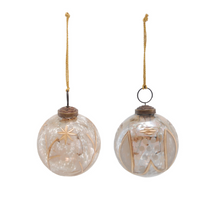 Load image into Gallery viewer, Etched Mercury Glass Ball Ornament with Design, 2 Styles
