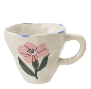 10 oz. Hand-Painted Stoneware Mug with Flower Image