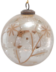 Etched Mercury Glass Ball Ornament  5"