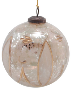 Etched Mercury Glass Ball Ornament  5"