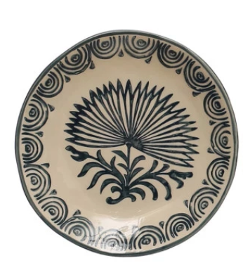 Hand-Painted Stoneware Plate w/ Floral Design