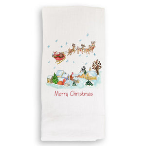 "Santas On His Way" Linen Guest Towel