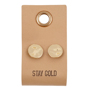 Gold Stud Leather Tag Earrings