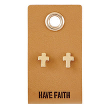 Load image into Gallery viewer, Gold Stud Leather Tag Earrings
