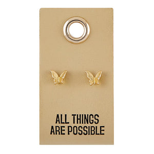 Gold Stud Leather Tag Earrings