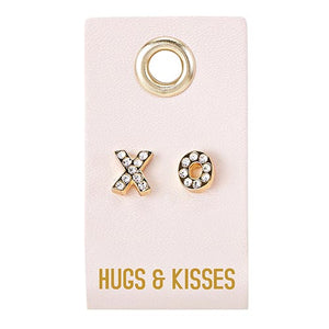 Gold Stud Leather Tag Earrings