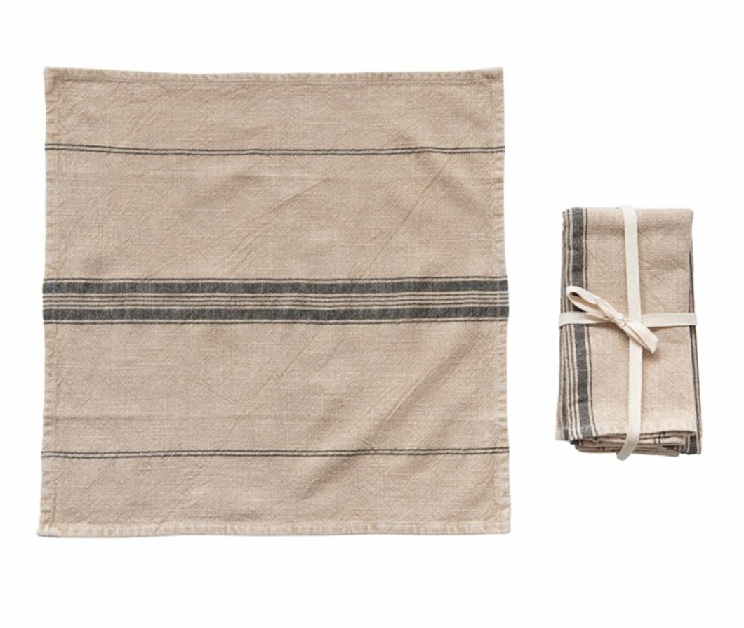 Woven Cotton Blend Napkins with Stripes-Set of 4