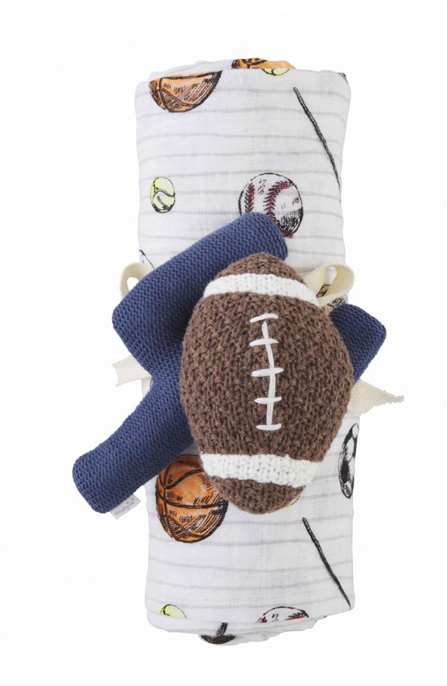 Football Swaddle and Rattle