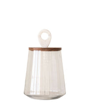 Load image into Gallery viewer, Glass Canister w/ Marble + Wood Lid
