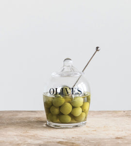 Glass Jar "Olives" w/ Stainless Steel Slotted Spoon
