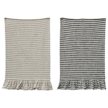 Load image into Gallery viewer, Cotton Striped Tea Towel w/ Ruffle
