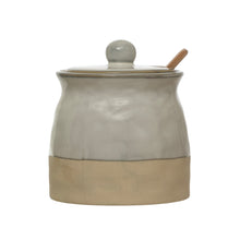 Load image into Gallery viewer, White Stoneware Sugar Pot &amp; Spoon Set

