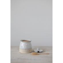 Load image into Gallery viewer, White Stoneware Sugar Pot &amp; Spoon Set
