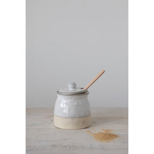 Load image into Gallery viewer, White Stoneware Sugar Pot &amp; Spoon Set

